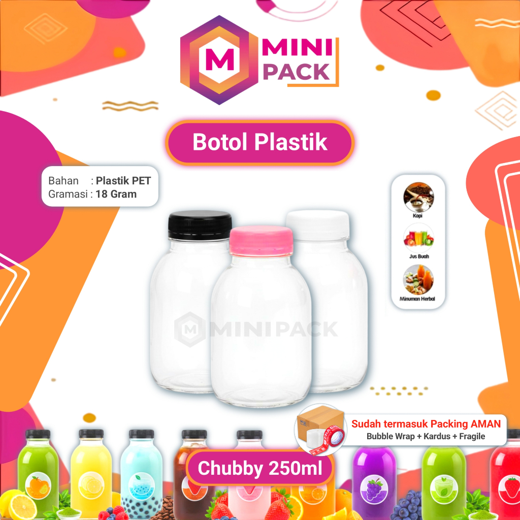Botol Chubby 250 ml Plastik Transparan +Tutup Cuby Cubi Chubbi Chubi Chuby Puding Sirup 250ml 200ml 