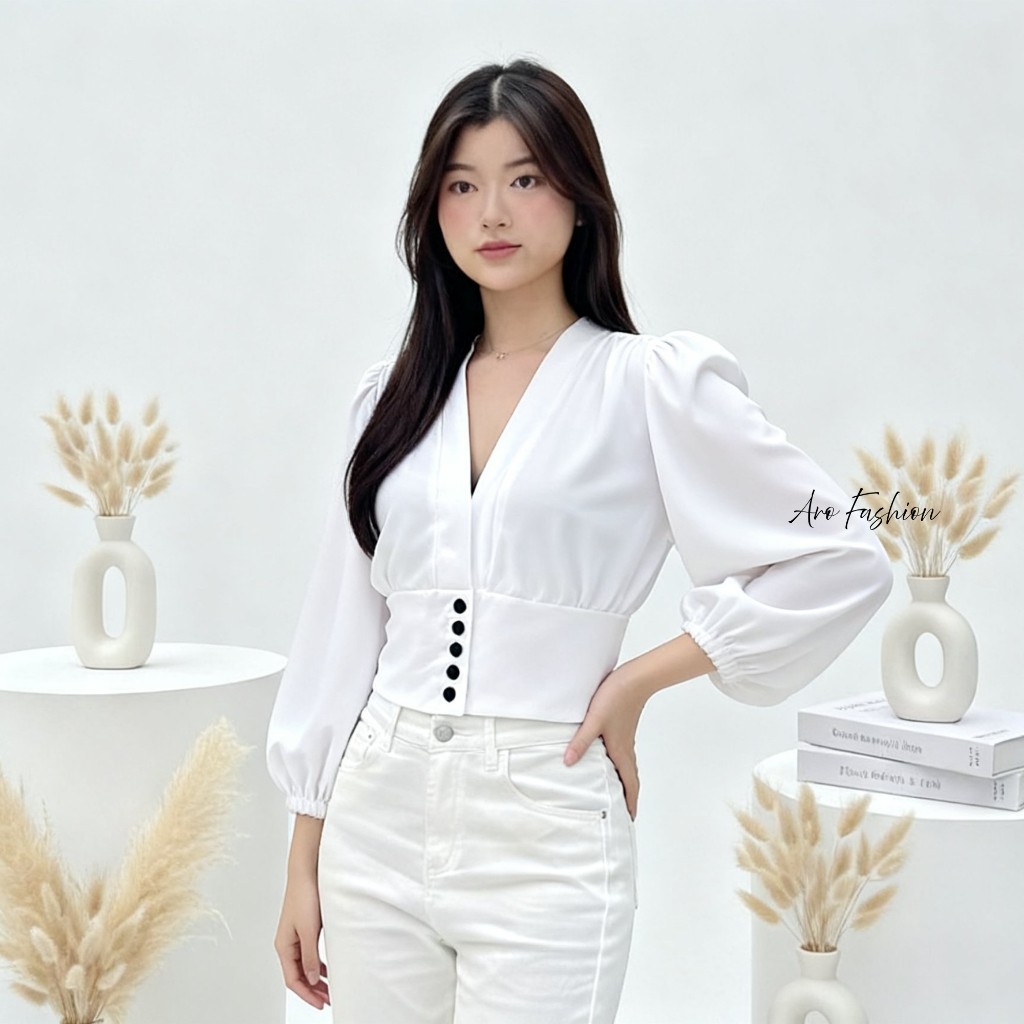 BIANCA CROP OUTER BLOUSE CRINCLE AIRFLOW LENGAN BALON