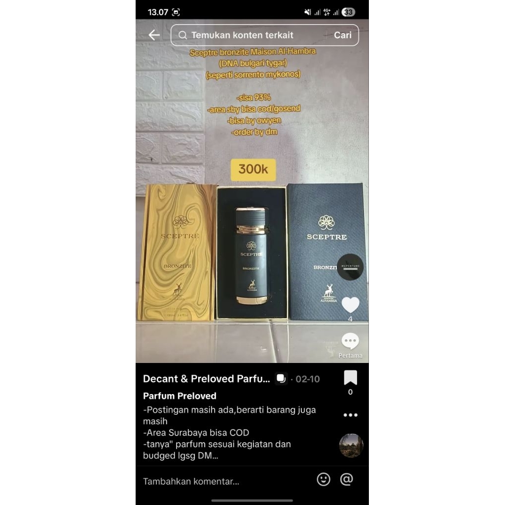 preloved parfum timteng sceptre maison alhambra