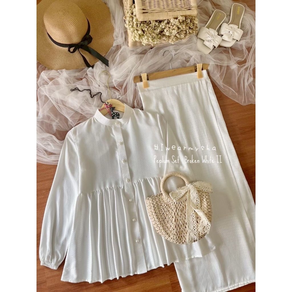 Mysha iwearmysha PEPLUM SET  BROKEN WHITE One Set Rok Kondangan Polos Size S M L XL