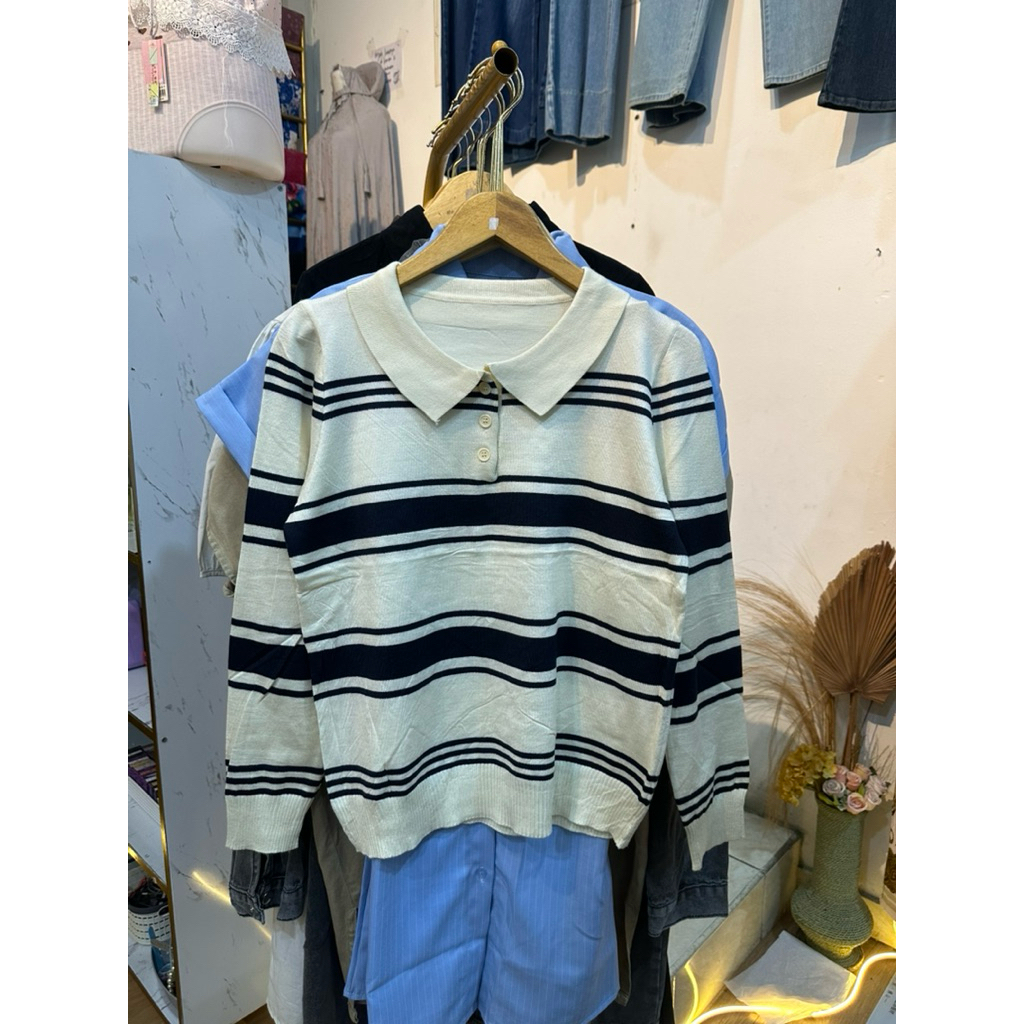 baju rajut wanita // rajut kekinian // blouse stripe