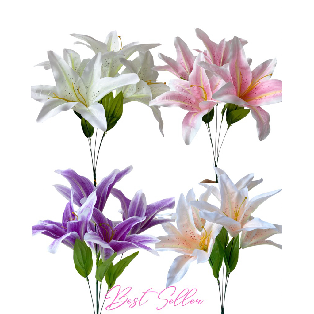 Bunga lily casablanca artificial imitasi dekorasi buket palsu pernikahan