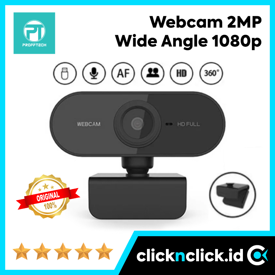 PROFFTECH 2MP - Webcam 1080p Full HD Wide Angle Mic USB 2 Megapixel Kamera Camera Web Cam External E
