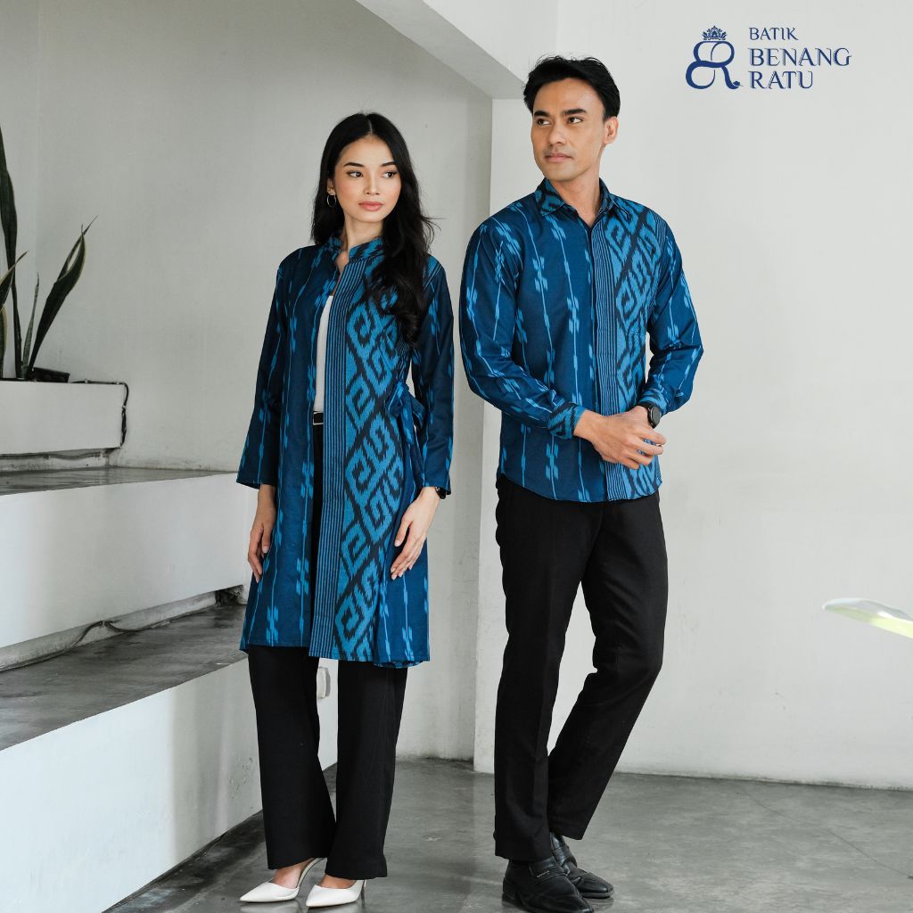 Batik Sarimbit Motif Songket Biru Pria Wanita Dewasa - Anak I One Set Kondangan Wanita I Batik Coupl