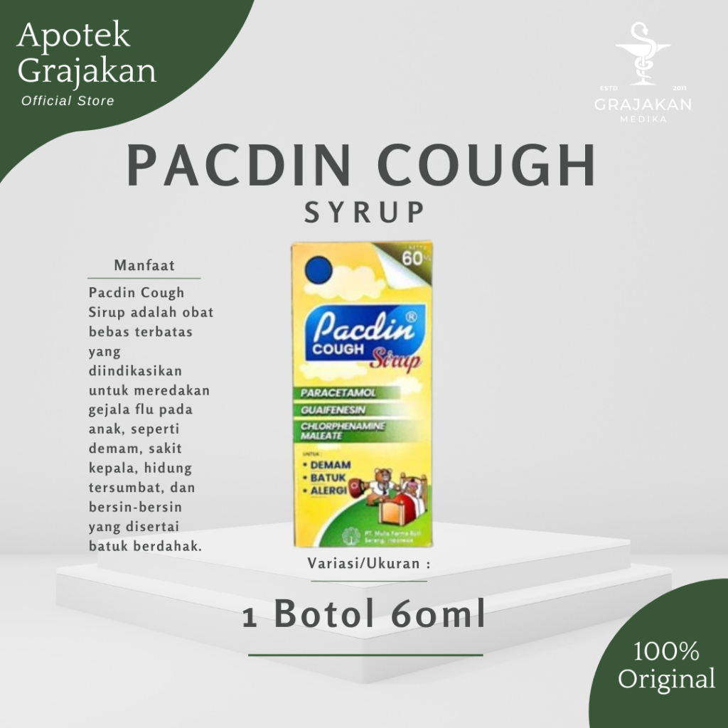 Sirup Batuk Pacdin 60ml - Paracetamol, Guaifenesin, CTM untuk Anak