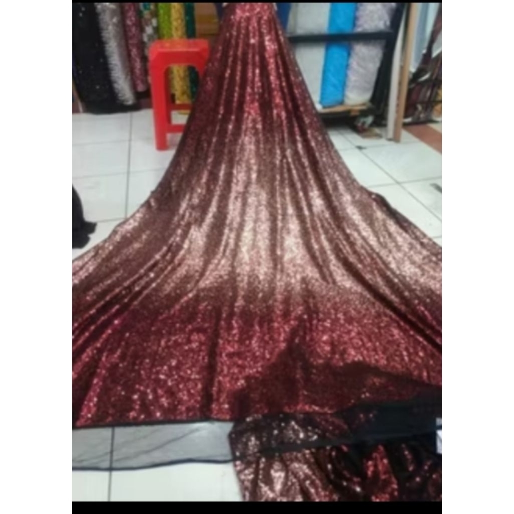 Bahan/ Kain Tille Squin Gradasi Seribu Payet/ Tulle squin pelangi/ Rendom