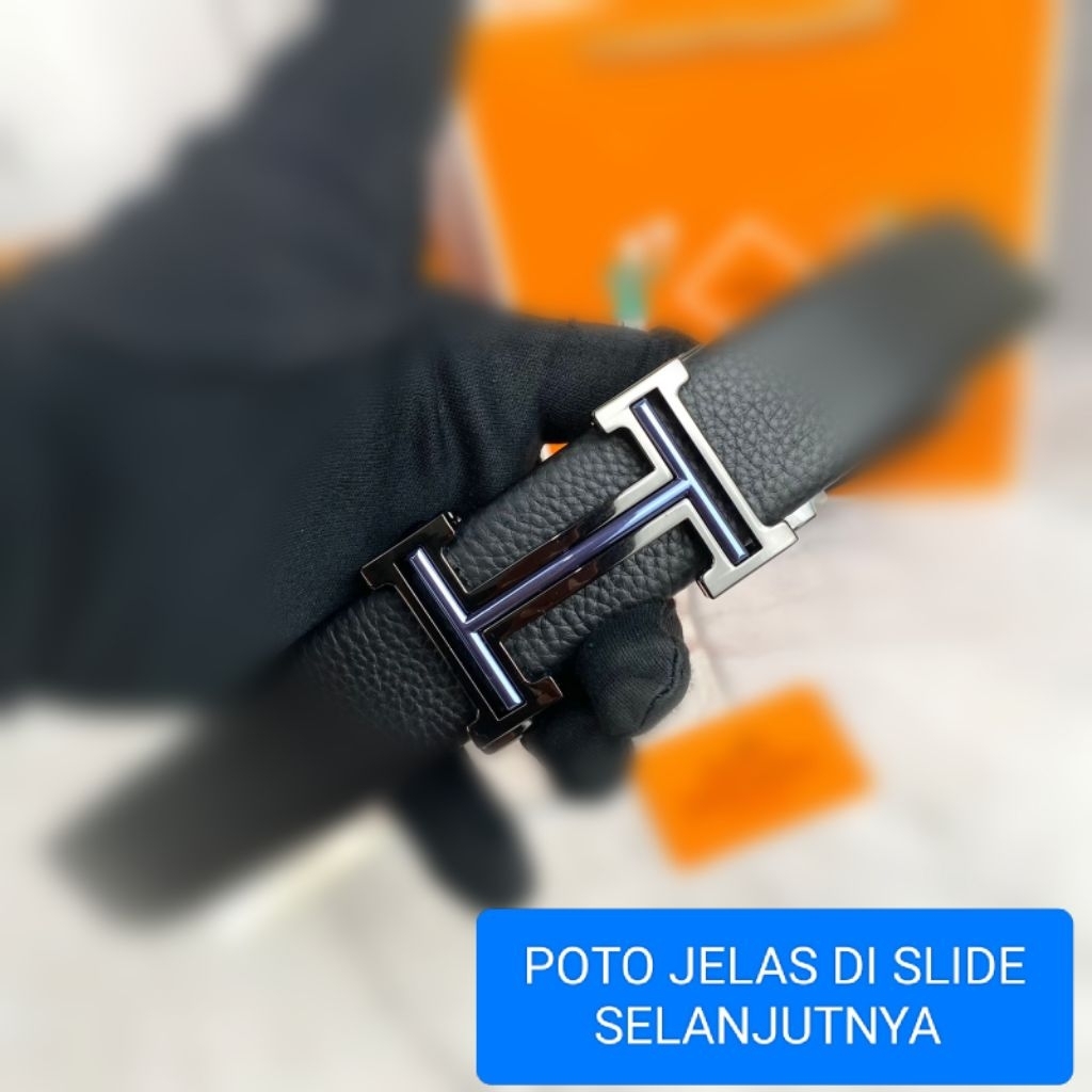 MEN BELT SABUK IKAT PINGGANG BRANDED PRIA H'M 97101 BLACK LEATHER MIROR