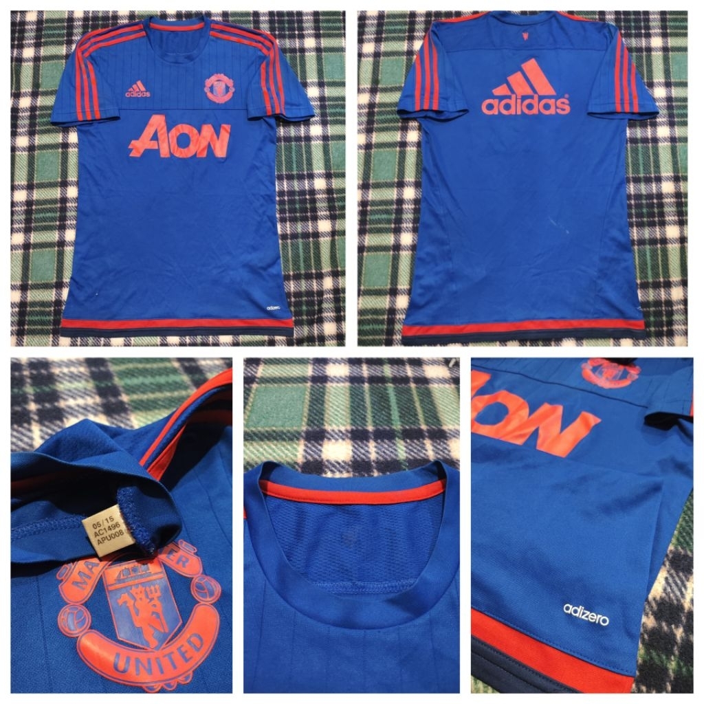 baju bola adidas jersey original Manchester United training blue latihan biru 15/16