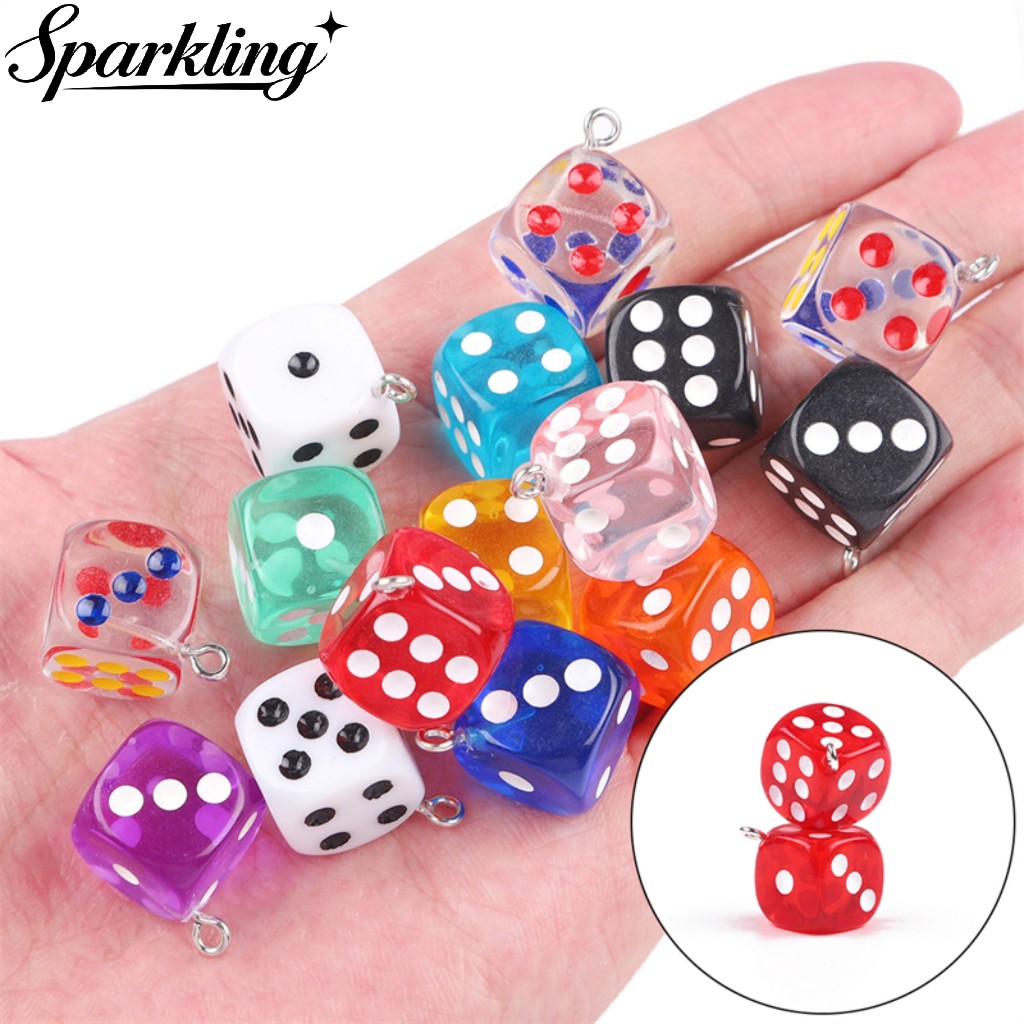 Charm Dadu Transparan Resin Miniatur 14mm Gantungan Untuk Anting & DIY Aksesoris Perhiasan