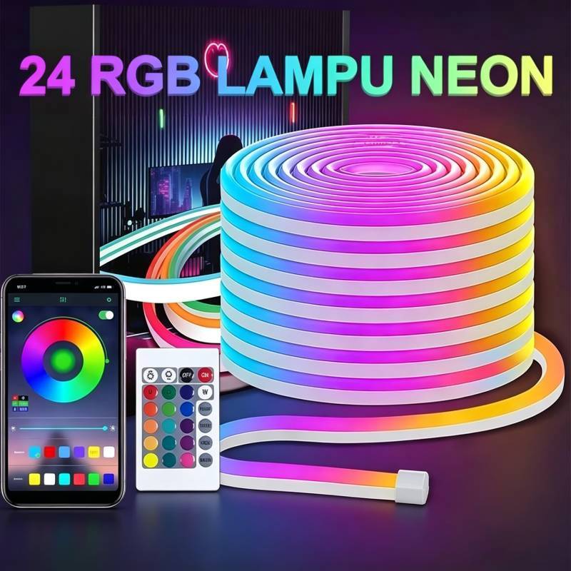 Lampu Led Neon Flex Neonflex RGB Running 10M DC USB Sensor Suara + Remot Control App Control / Lampu