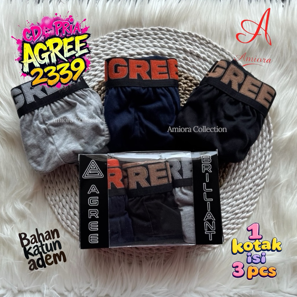 AGREE 2339 Boxer Brief Pria Segitiga Karet Pinggang Boxer Isi 3 pcs