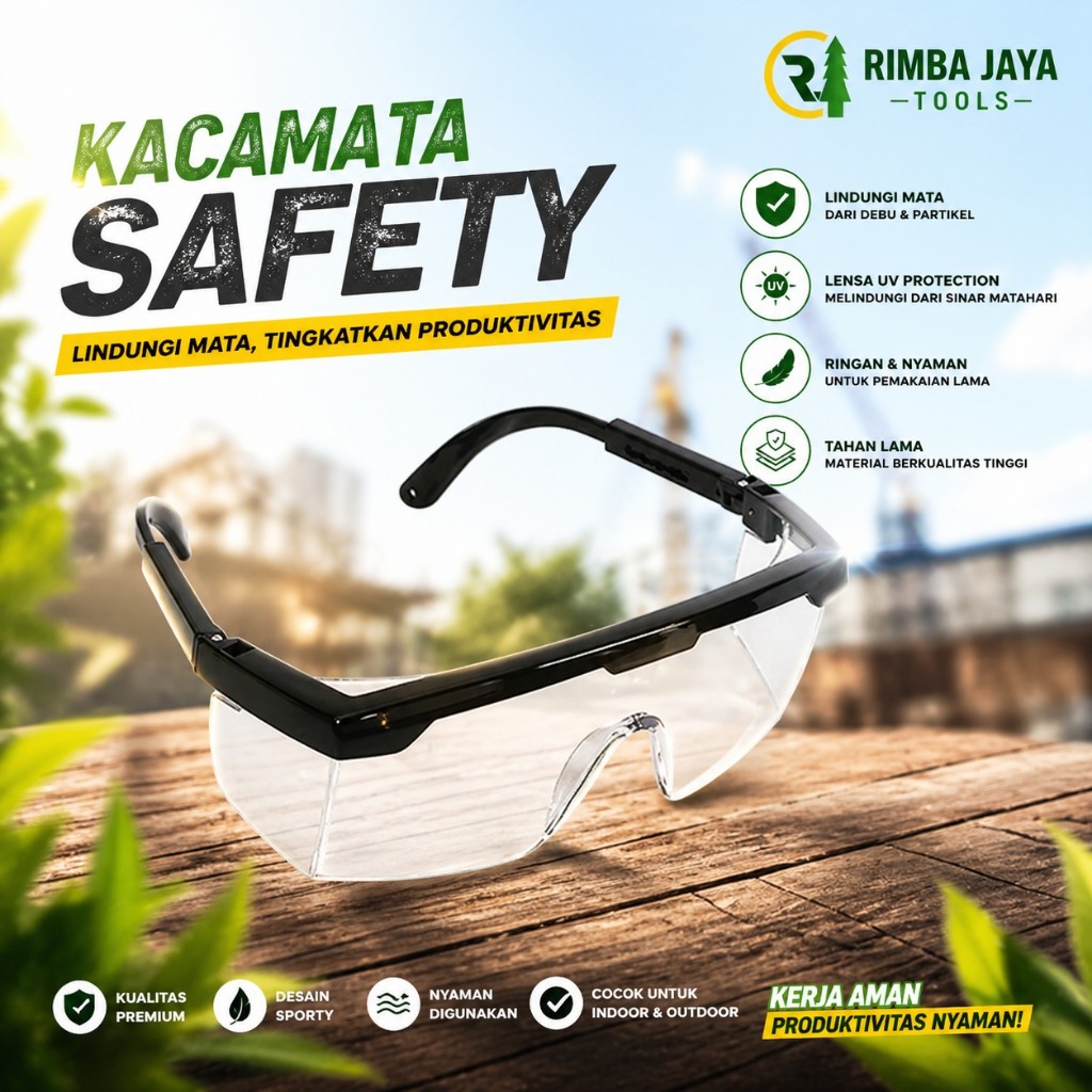 TERBARU Kacamata Safety Glass Hitam Transparan | Kacamata Anti Virus |  Anti Debu | Kacamata Tukang