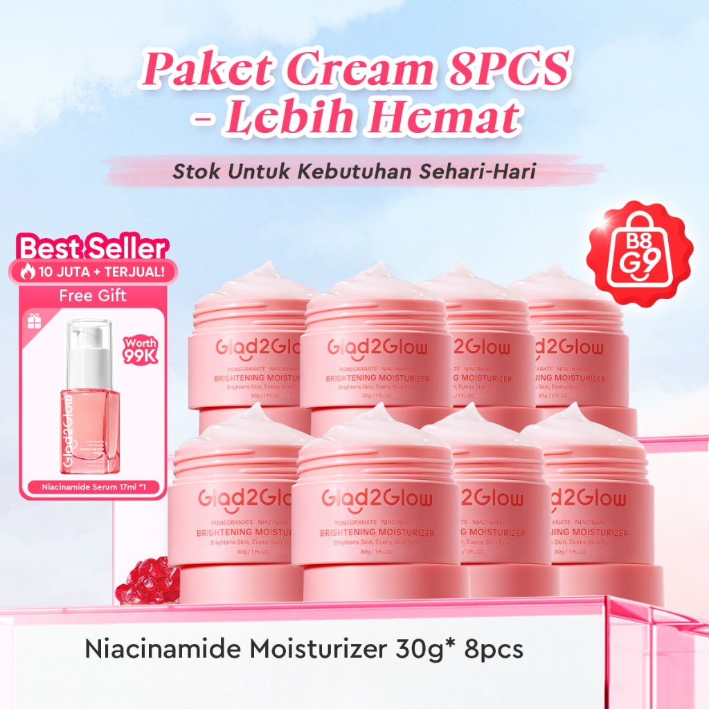 [Hemat 8PCS]Glad2Glow Moisturizer Series Mencerahkan Pencerah Wajah Anti Jerawat Penuaan Hilangkan F