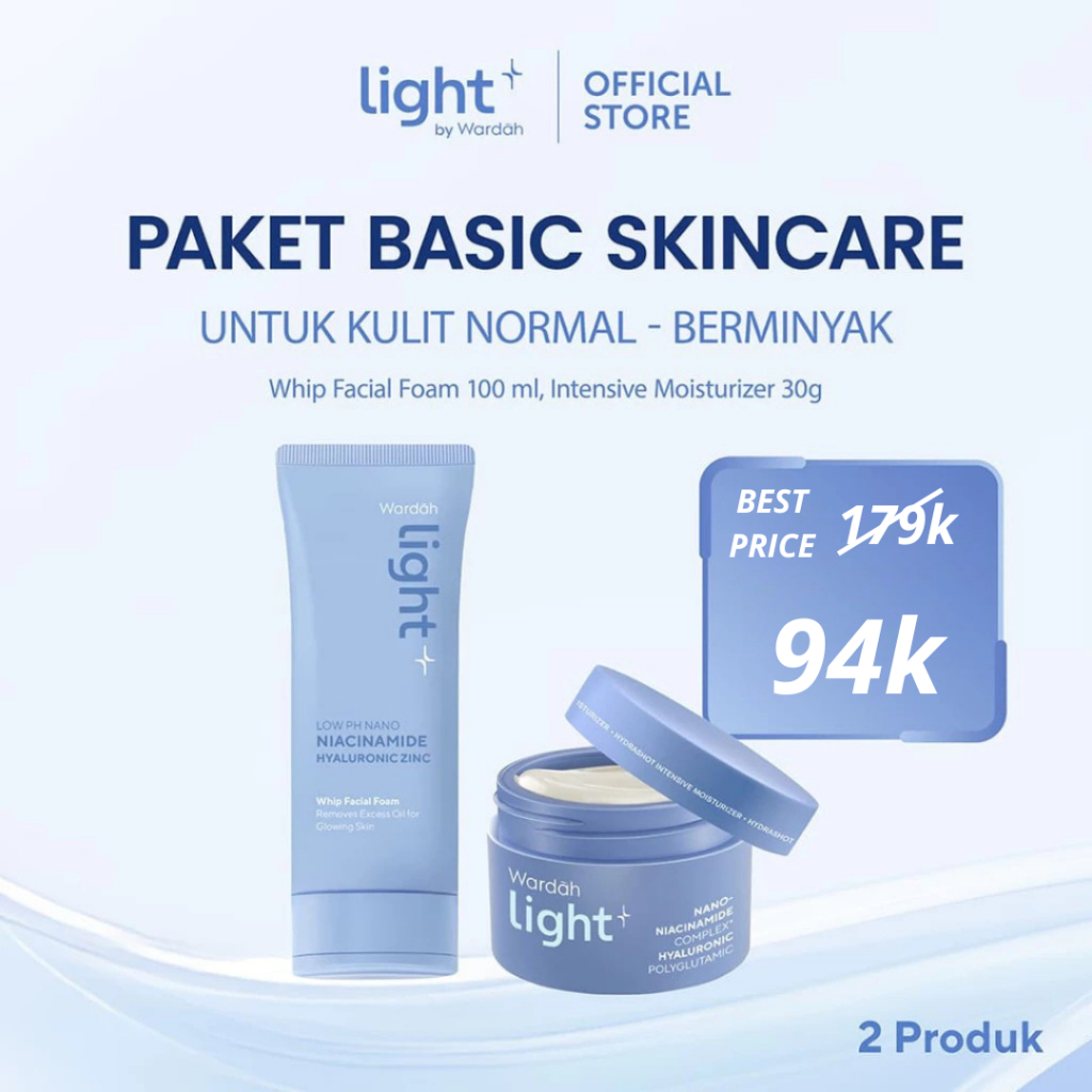 Lightplus by Wardah Moisturizer Paket 2 pcs Low pH Nano Niacinamide Whip Face Wash 100ml + Hydrashot