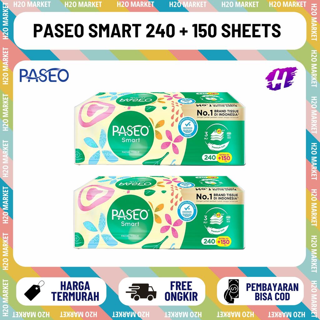 Tissue Paseo Smart 240+150 390 Sheets 2 Ply Soft Pack Facial Tisu Wajah Tisue Promo Beli murah