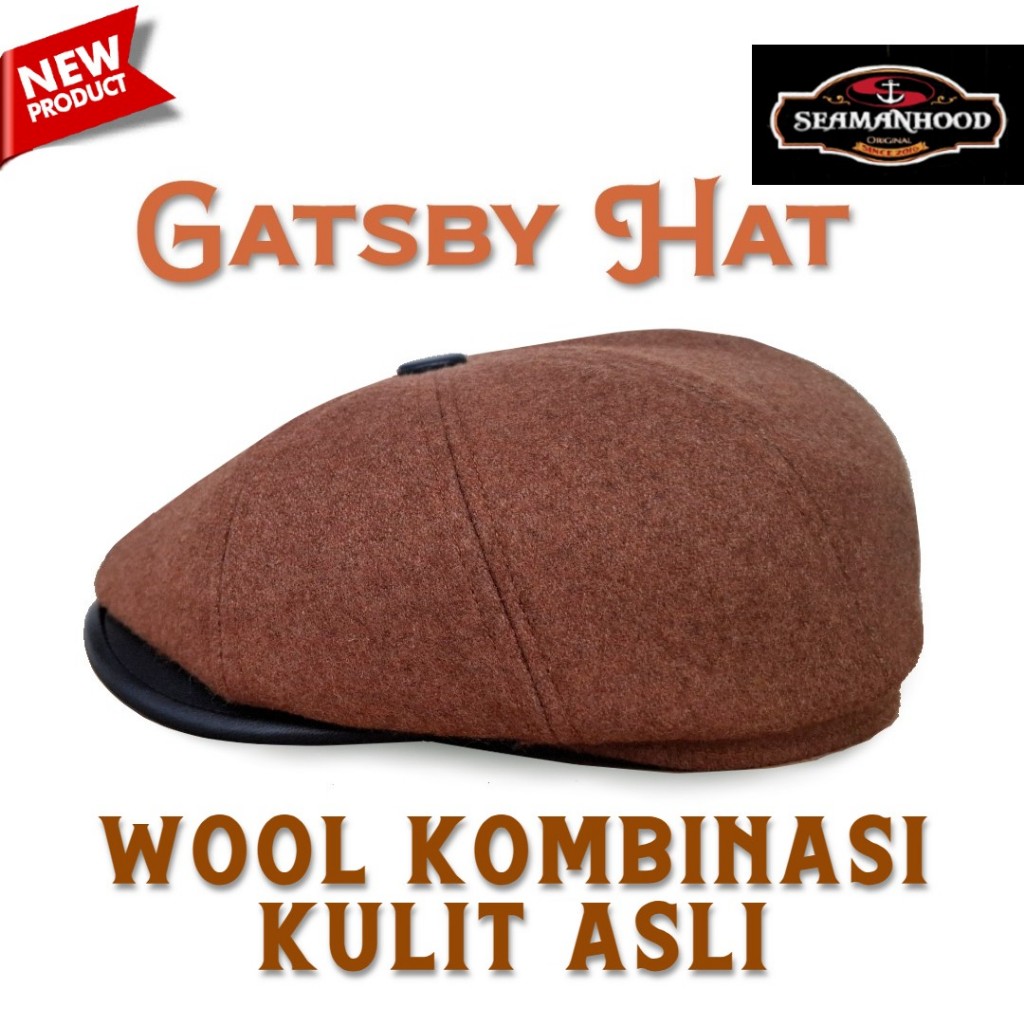 Topi Vintage Newsboy Hat Gatsby Style Original Seamanhood Two Tone Flat Cap Wool Tweed Rustic Brown 