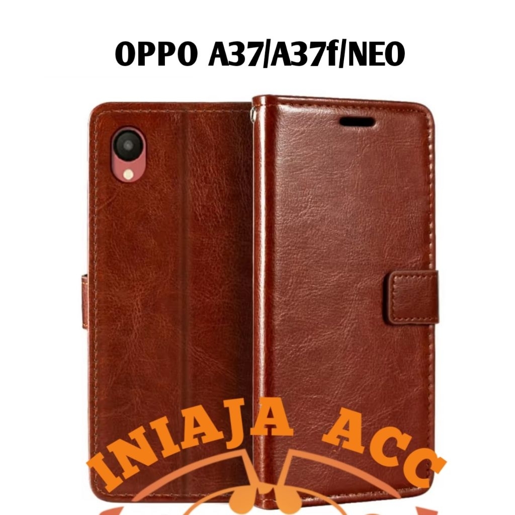 CASE OPPO A37 / A37F / NEO 9 LEATHER CASE SARUNG HP DOMPET KULIT FLIP COVER CASE BUKA TUTUP KESING D
