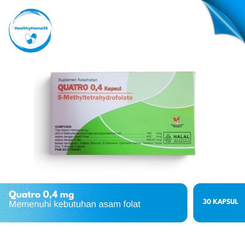 Quatro 0,4 mg Box isi 30 Kapsul Suplemen Makanan untuk Kebutuhan Asam Folat Ibu Hamil Mencegah Bayi 