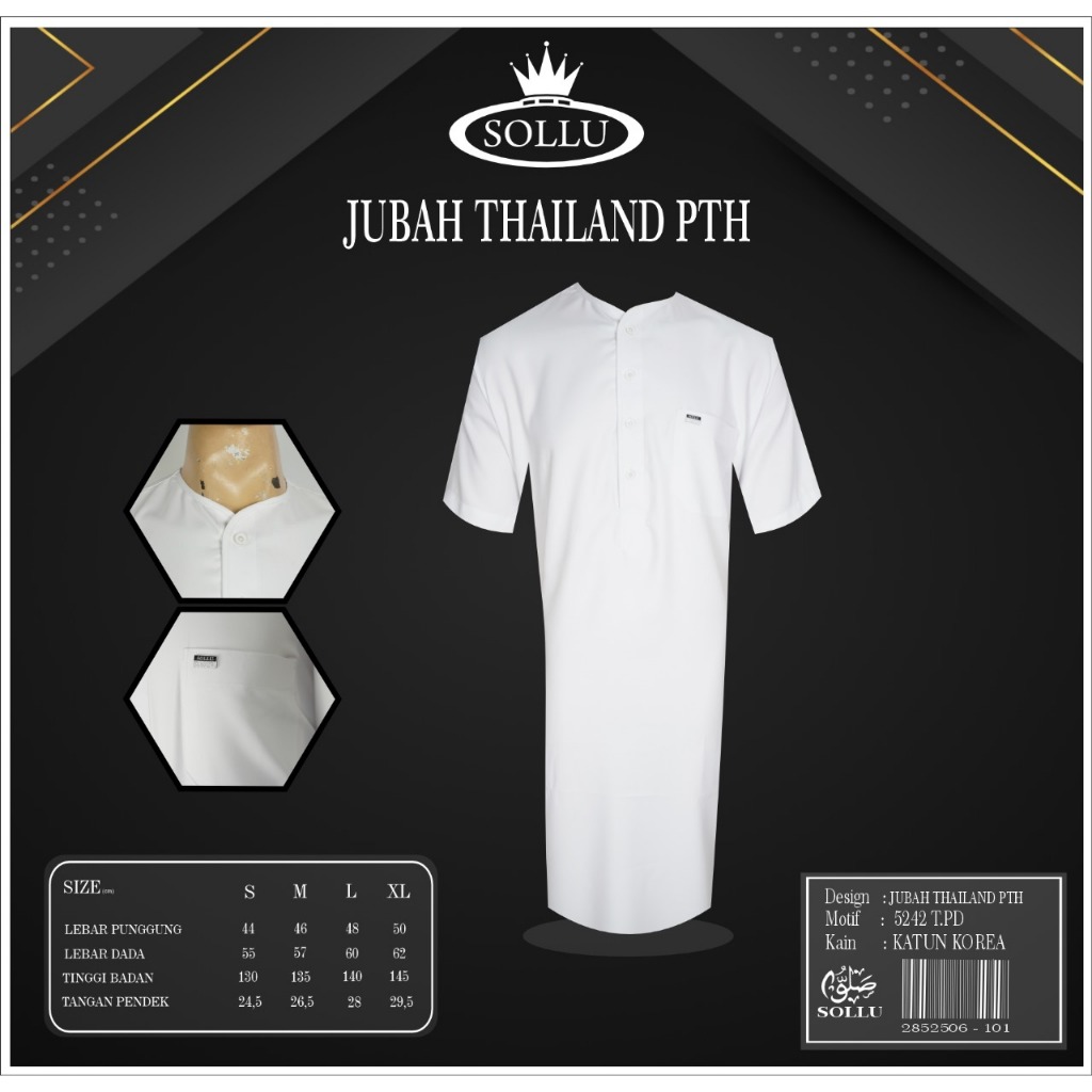 SOLLU Jubah Thailand Pria Dewasa Putih 5242 PD Katun Korea