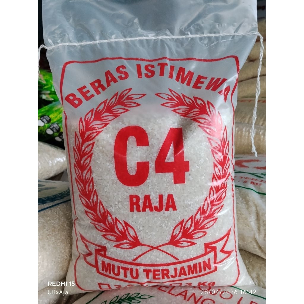 Beras C4 2,5kg Kemasan Merah | Patahan Menir, Kurang Putih, Panenan Biasa | Bukan Premium