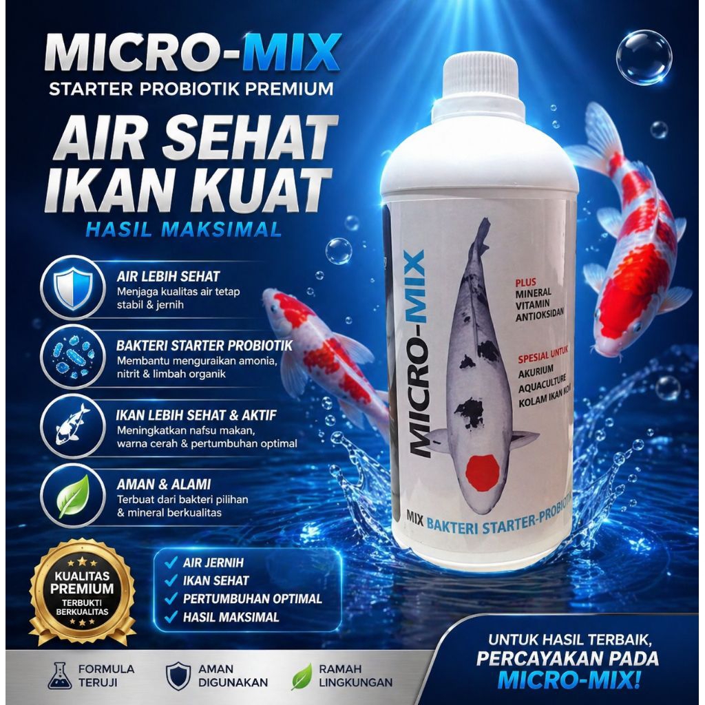 MICRO MIX 250ml. Probiotik Ikan – Air Stabil, Warna Ikan Cerah, Bebas Racun