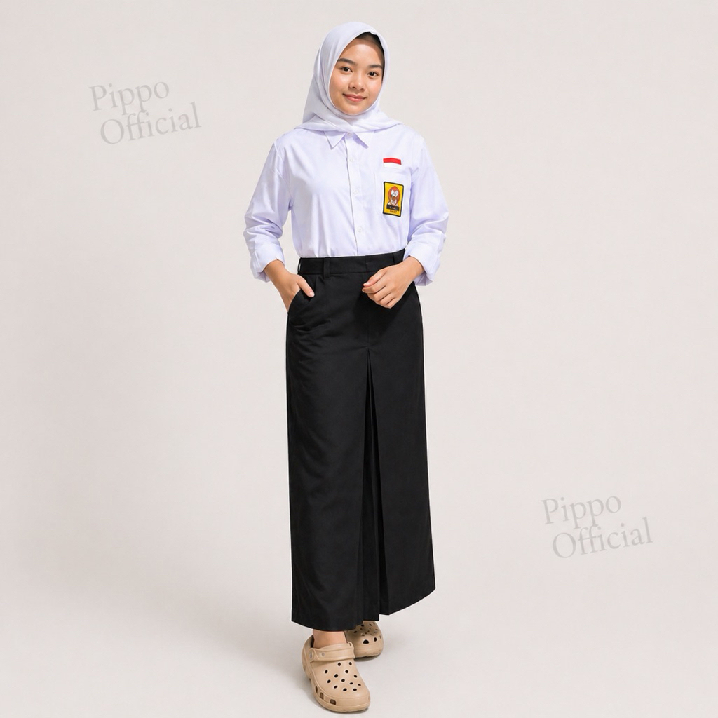 Paket Hemat Stelan Rok Hitam Dan Baju Atasan Sekolah Warna Putih SMP SMA Panjang Pilih Model Rok Bel