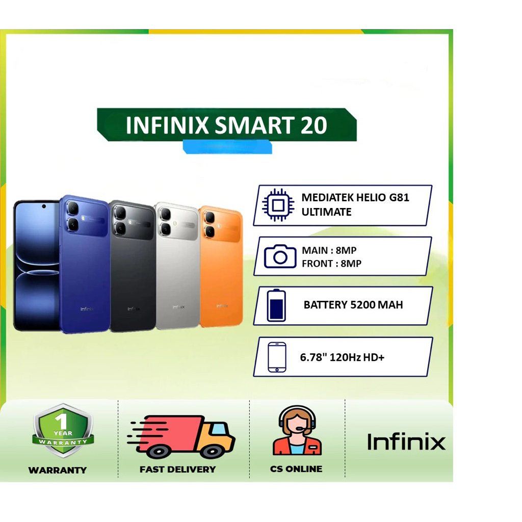 Infinix Smart 20 [4GB/ 64GB] [4GB/128GB] | NFC | Mediatek helio G81 Ultimate | Layar 6.78" 120Hz | H