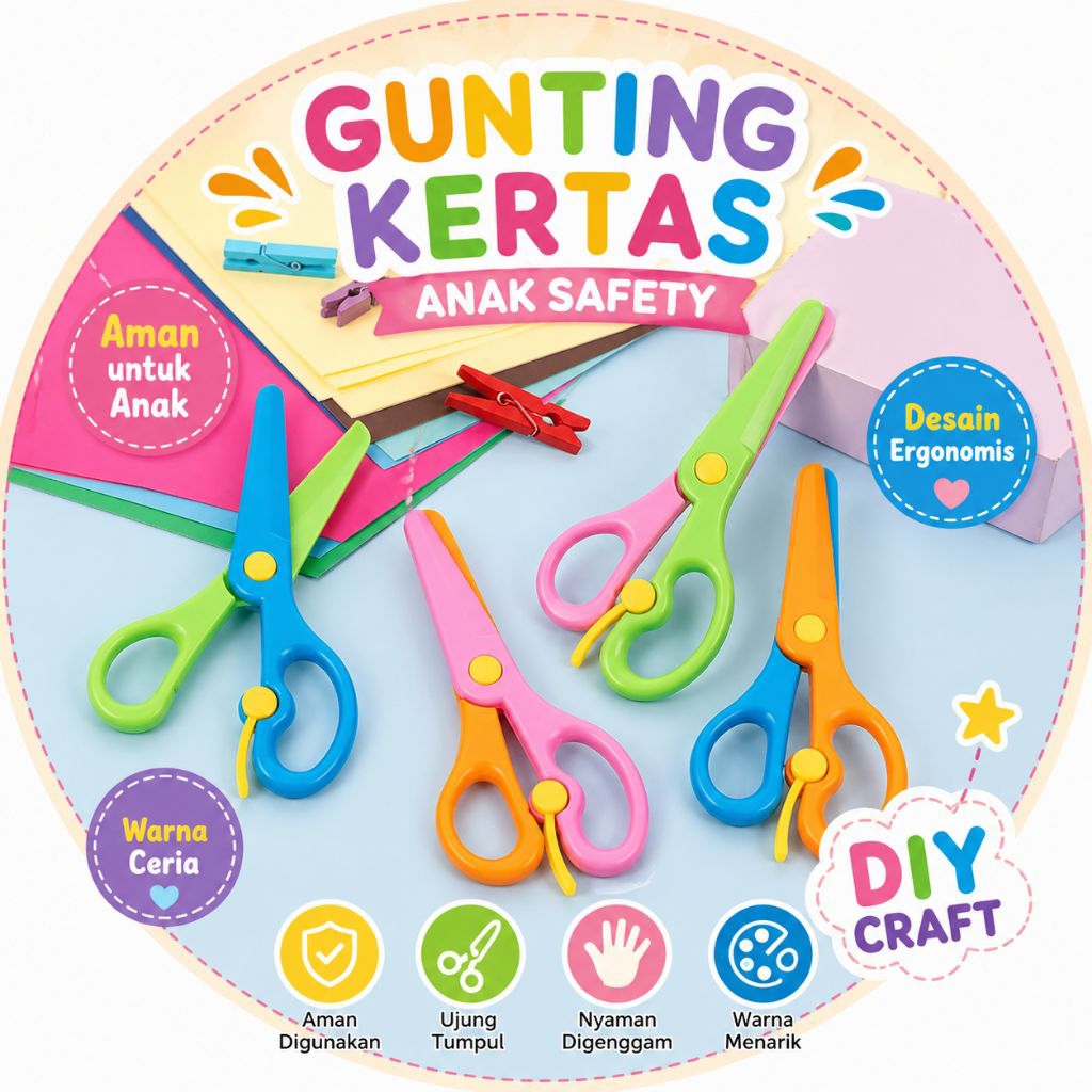 Gunting Kertas Anak Safety Warna Warni – Gunting Edukasi Aman untuk Anak TK PAUD DIY Craft