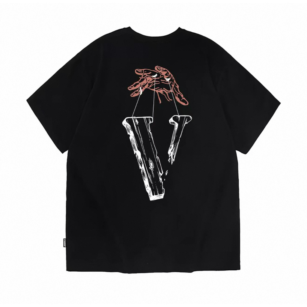 Kaos Distro VLONE Premium - Motif Tangan & Huruf V Tali Marionette - Kaos Oblong Pria Wanita Kekinia