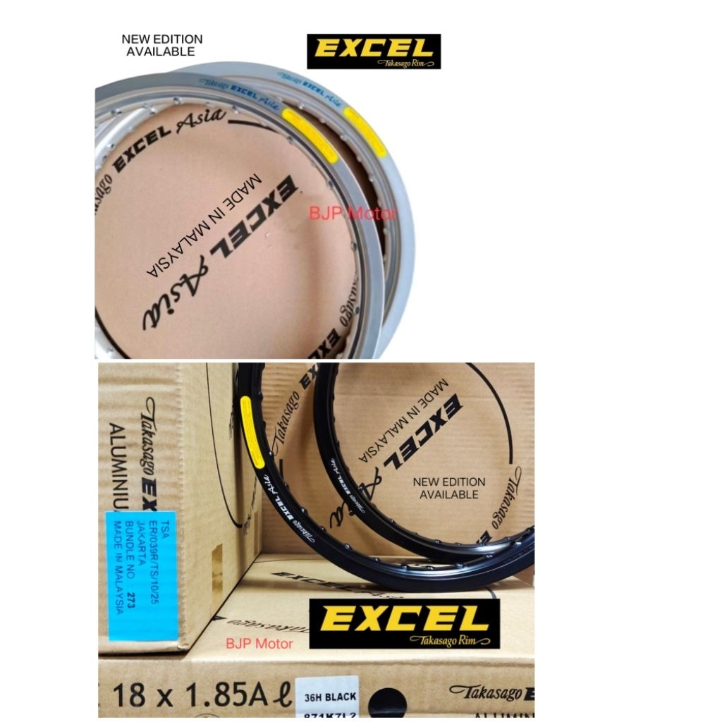 Velg Takasago Excel Asia Paketan Ring 21 dan 18 Silver Black 36H - Pilihan Ukuran, Tahan Benturan