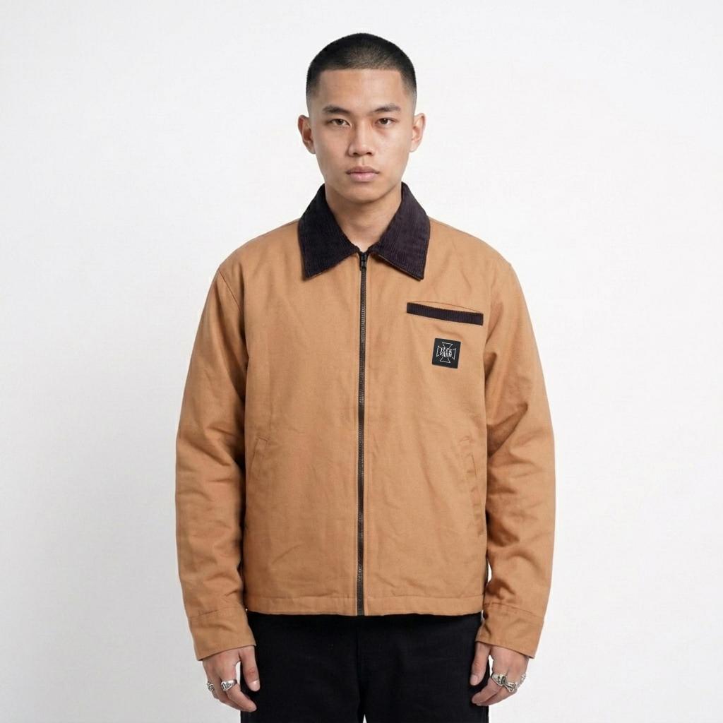 FRDM Streetwear Jaket Boxy Polos Work Jacket Basic Hitam Logo Freedom
