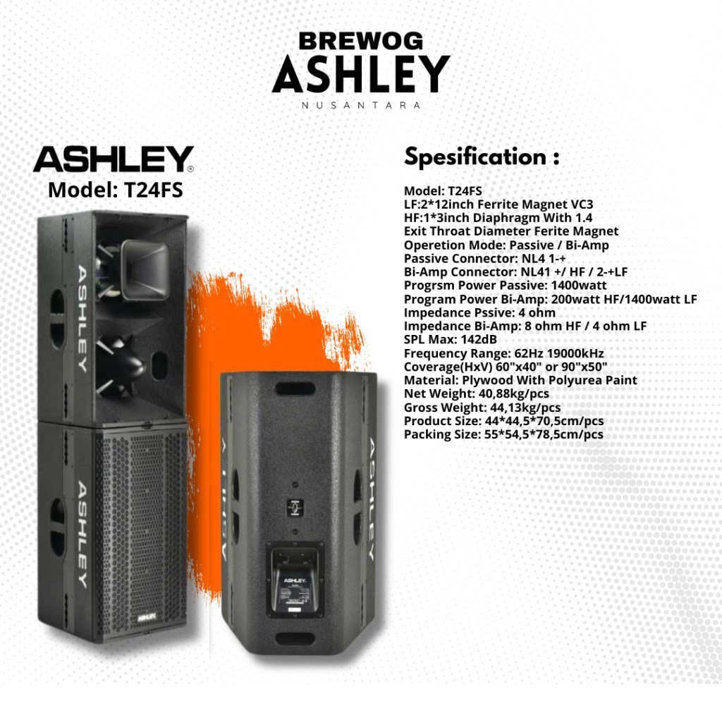 SPEAKER PASIF LINE ARRAY ASHLEY T24FS  ASHLEY PASSIVE LINE ARRAY T24FS ORIGINAL 2X12INCH