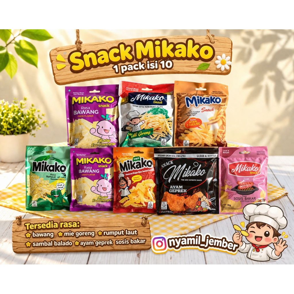 (1 PACK = 10 PCS) Mikako Rumput Laut Snack - RASA MIE GORENG - RASA BAWANG