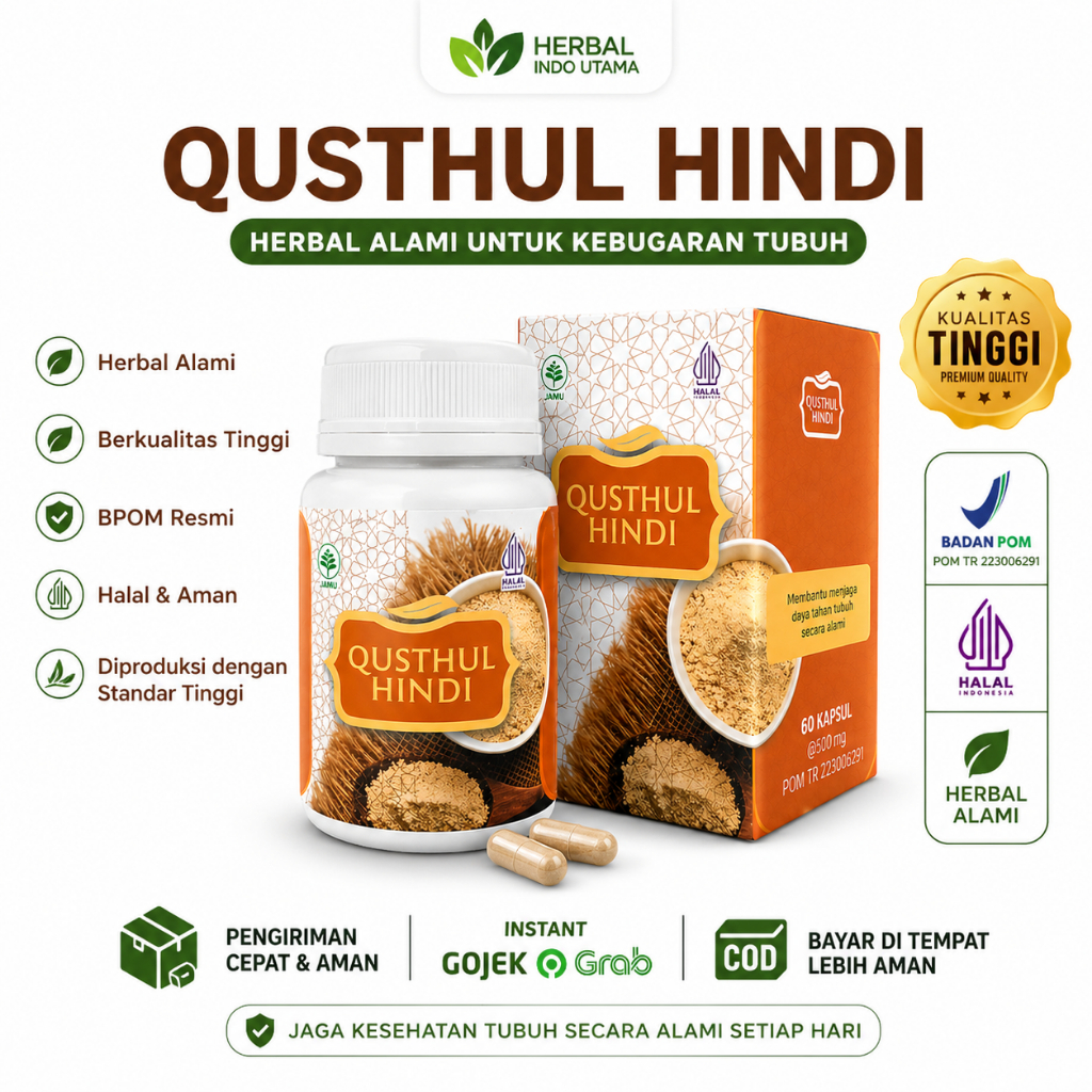 Qusthul Hindi Herbal Indo Utama 60 Kapsul | Herbal Alami | BPOM & Halal | Suplemen Daya Tahan Tubuh 