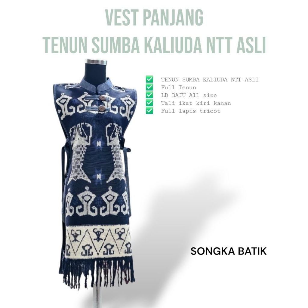 Vest Panjang etnik wanita Tenun Sumba Kaliuda NTT asli Rompi Wanita Vest Tali
