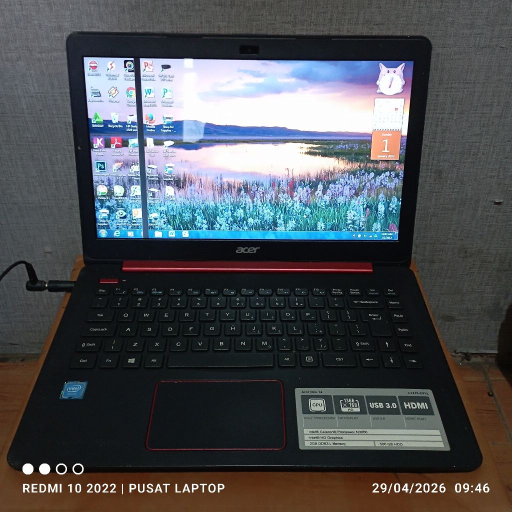 Laptop Acer Aspire One 14 L1410-C5VL windows 7 Intel Celeron Ram2gb DDR3L HDD500gb LCD14inch Mesin N