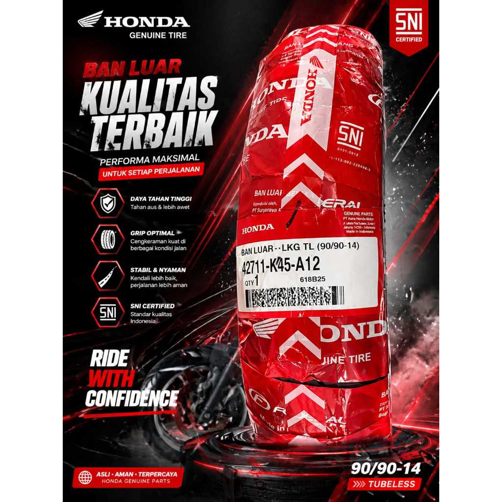 BAN LUAR HONDA (90/90  ,90/80  ,80/90  ,100/80 -14 ) TUBELESS