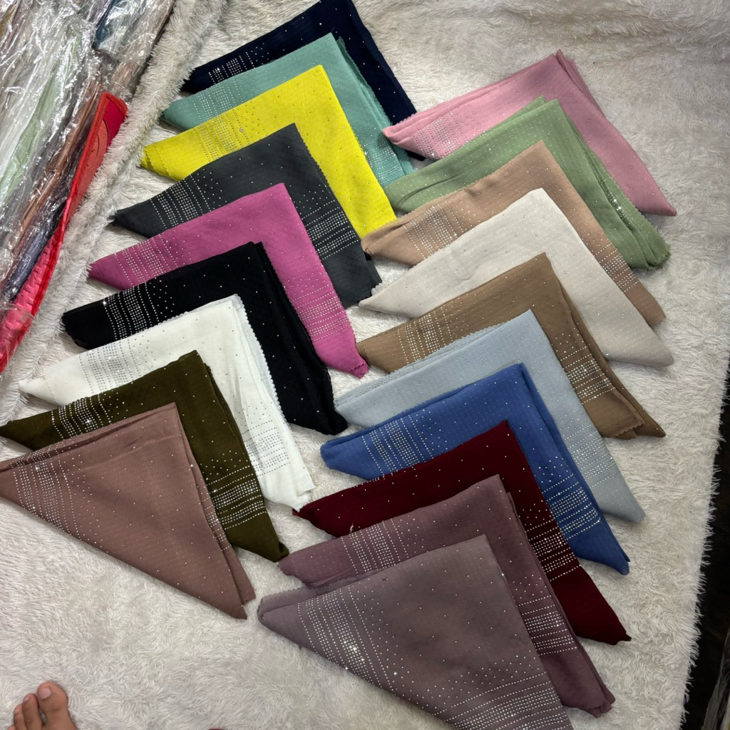 Segiempat Payet Swarovsky Glamour Rubi Tabur Mewah // Kerudung Payet Tabur Glamour Pesta Full