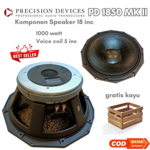 PRECISION DEVICES Speaker Component PD1850 MK II Subwoofer 18 inc coil 5 inc 8 Ohm Baru