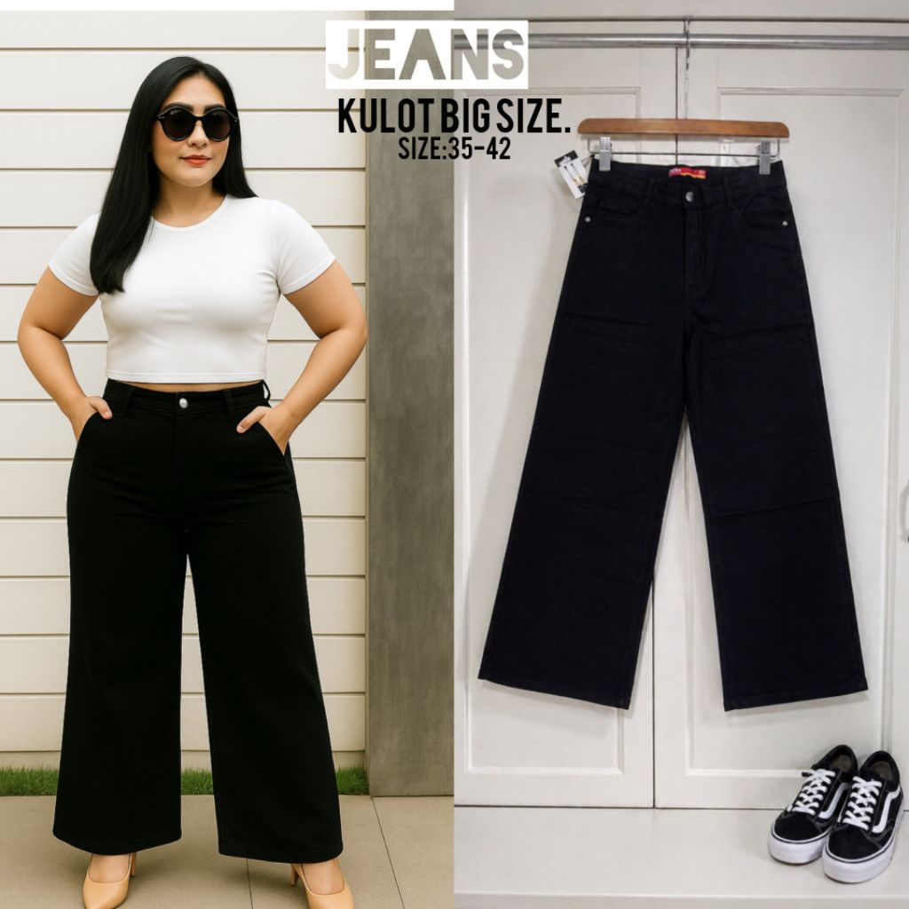 JEANS KULOT HITAM PEKAT STRETCH BIG SIZE.Celana jeans kulot hitam Reguler,celana kulot soft jeans st