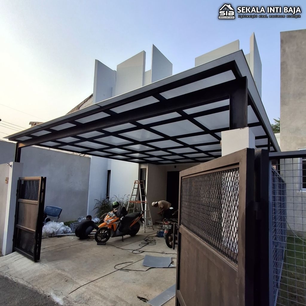 kanopi polycarbonate rangka hollow galvanis 4x6