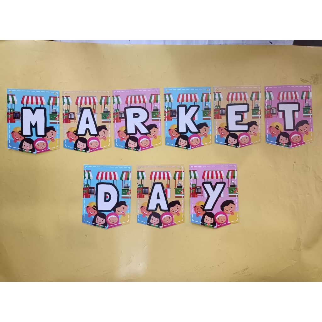 Bunting Flag Market Day Bahan Art Paper | Banner Karton Tulisan Market Day 9 Huruf Bahan Tebal