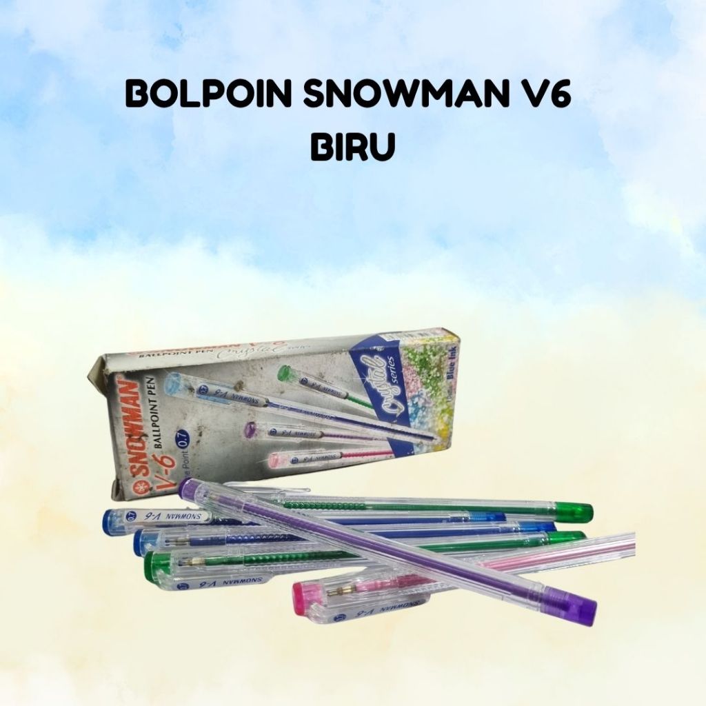 BOLPOIN SNOWMAN V6 BIRU | BOLPOIN TUTUP BIRU | BOLPOIN BIRU TUTUP SNOWMAN