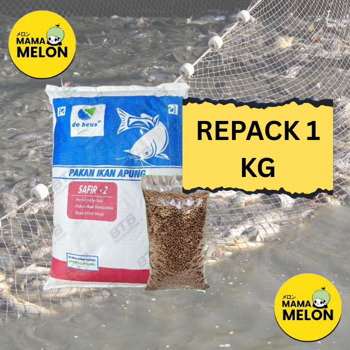 PAKAN IKAN PELET APUNG IKAN GURAME NILA LELE SEMUA JENIS IKAN SAFIR 2 DE HEUS REPACK 1 kg
