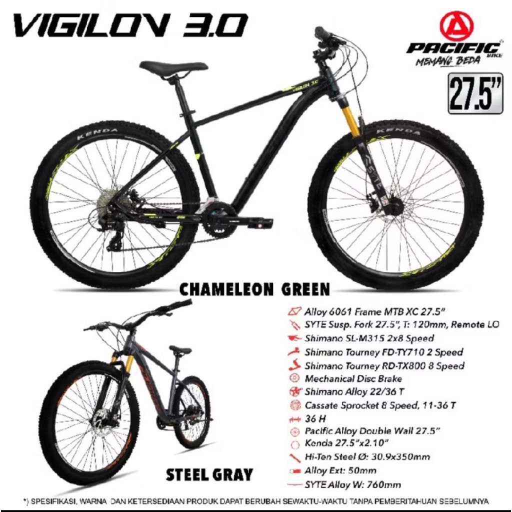 sepeda gunung 27,5" PACIFIC VIGILON 3.0 FRAME ALLOY 3x8 SPEED