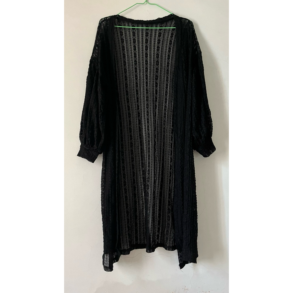 Outerwear Long cardigan brukat / outer brukat panjang lengan balon baju kondangan wanita