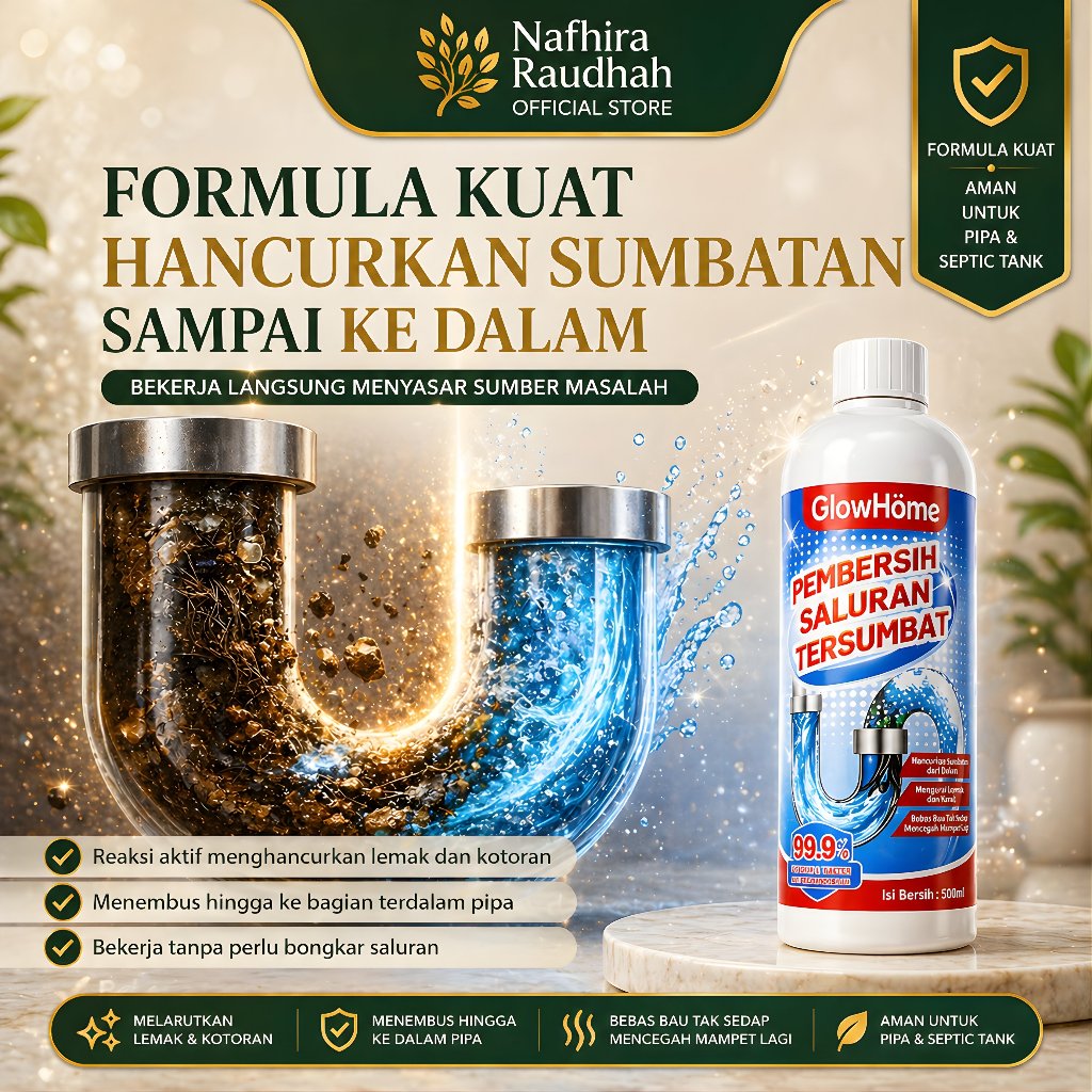 Glowhome Anti Sumbat Parah 500 ml Pembersih WC Mampet Berat Penghancur Sumbatan Membandel