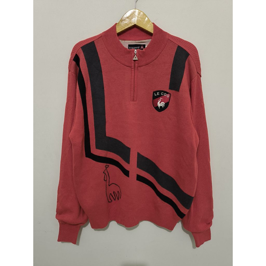 Sweater Knitwear Quarter Zip Half Zipper Le Coq Sportif Orange Black XL