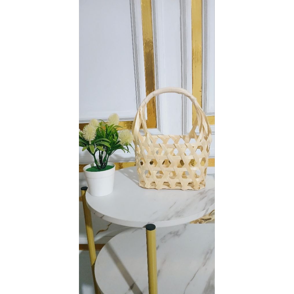 Tas Anyaman Bambu Mini Korean Style Keranjang Piknik Rotan Aesthetic Souvenir Kecil