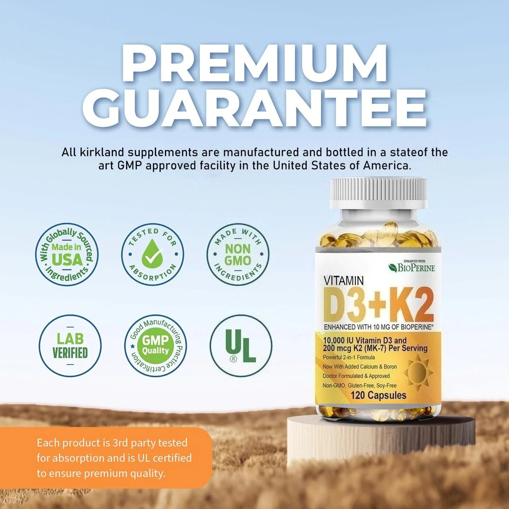 Original Vitamin D3 K2 Capsules 10000 IU (250mcg) D3 + 200mcg K2 MK7 Supports bones, teeth and